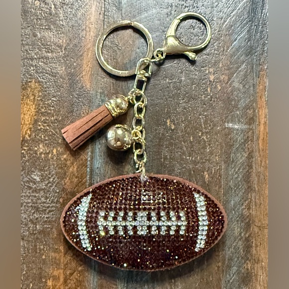 Game Day Sparkle! Rhinestone Football Bag Charm & Keychain - Picture 1 of 3
